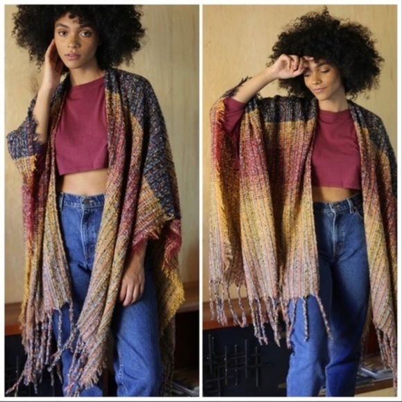 Angie Sweaters - ANGIE | Yarn Knit Boho Fall Winter Cardigan Poncho Wrap